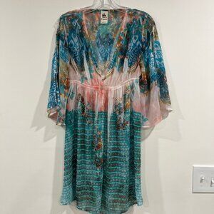 S Twelve Semi Sheer Blingy Dress Cover Up Y2K Gauzy Boho Beach Gypsy Fairy Sz S